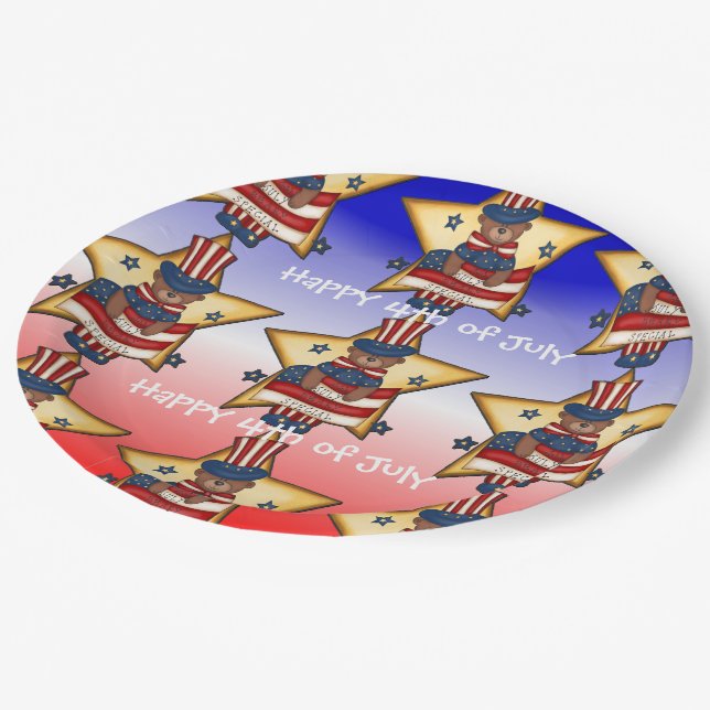 Assiettes En Carton Rouge Blanc & Bleu 4 Juillet Plaques Papier Ours (Angle)