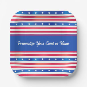 Assiettes En Carton Rouge Blanc Bleu Étoiles Stripes USA Amérique Patr