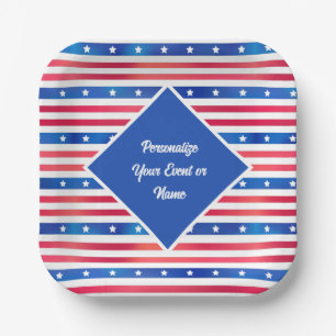 Assiettes En Carton Rouge Blanc Bleu Étoiles Stripes USA Amérique Patr