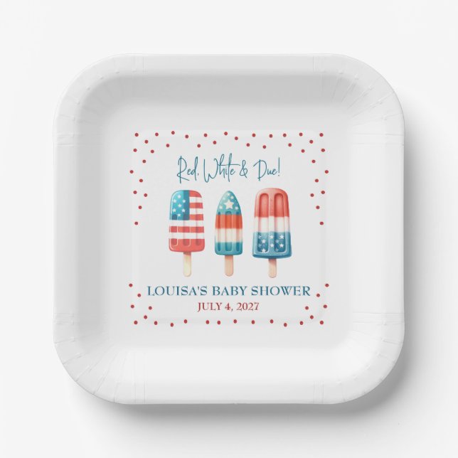 Assiettes En Carton Rouge, Blanc & Due ! Baby shower patriotique popul (Recto)