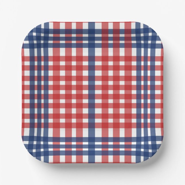 Assiettes En Carton Rouge blanc et bleu En vichy plaid (Recto)
