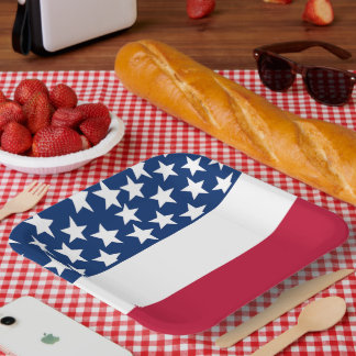 Assiettes En Carton Rouge, blanc et bleu Stars and Stripes 4 juillet