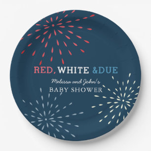 Assiettes En Carton Rouge, blanc et échéance Juillet 4 Baby shower feu