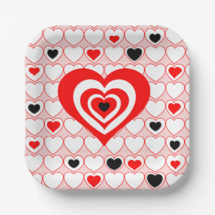 Assiettes En Carton Rouge, Blanc, Noir Valentine Coeurs Plaque Papier