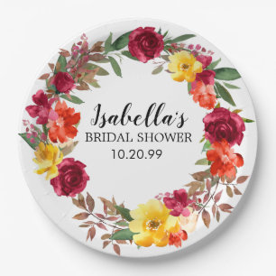 Assiettes En Carton Rouge Bourgogne Orange Jaune Floral Baby Shower de