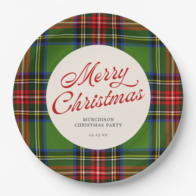 Assiettes En Carton Rouge classique et vert Joyeux Noël Plaid (Devant)
