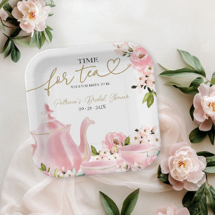 Assiettes En Carton Rouge Doré Floral : l'Heure du Thé pour une Mariée