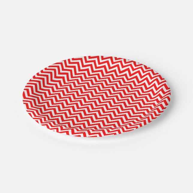 Assiettes En Carton Rouge et blanc Petites tailles Chevron Stripes (Angle)