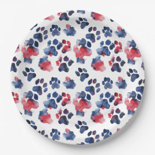 Assiettes En Carton Rouge et bleu Paw 4 juillet Plaque