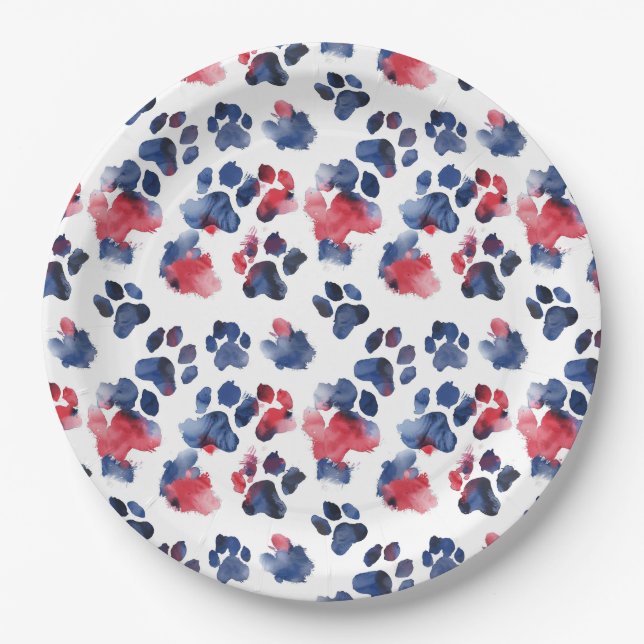 Assiettes En Carton Rouge et bleu Paw 4 juillet Plaque (Devant)