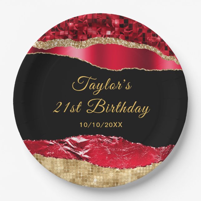 Assiettes En Carton Rouge et or Glam Tears Anniversaire (Devant)