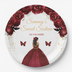 Assiettes En Carton Rouge foncé Peau foncée Princesse Sweet sixteen