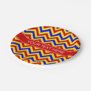 Assiettes En Carton Rouge, jaune, Blue LG Chevron Red Name Monogram