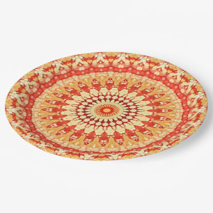 Assiettes En Carton Rouge Jaune Orange Summer Sun Mandala Motif