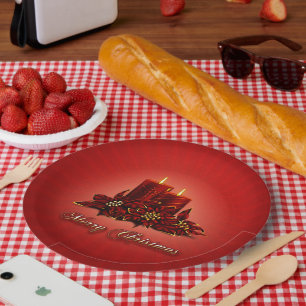 Assiettes En Carton Rouge Joyeux Noël Bougie Plaque en papier