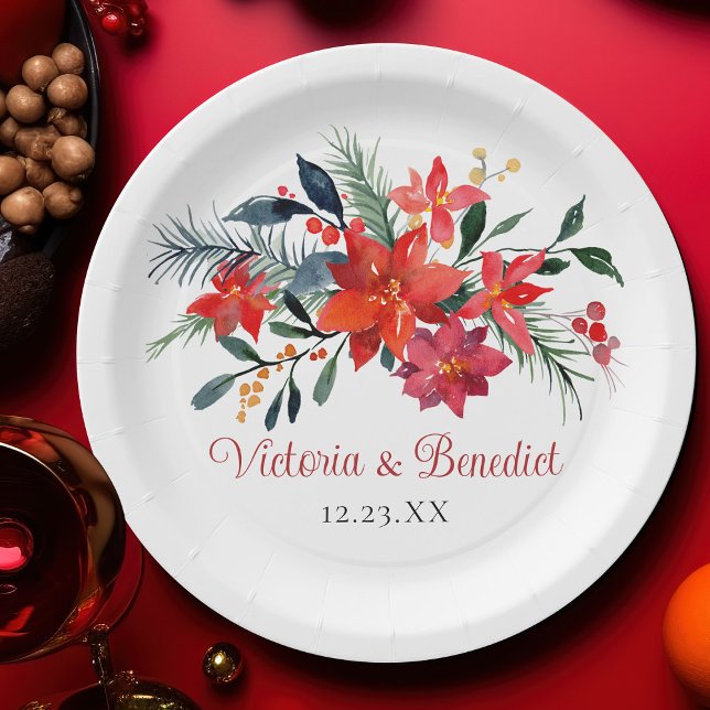 Assiettes En Carton Rouge Noël Poinsettia Élégant Mariage floral (Créateur téléchargé)