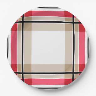 Assiettes En Carton Rouge noir blanc plaid