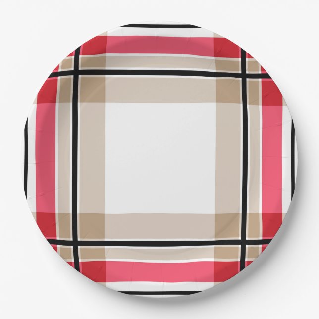 Assiettes En Carton Rouge noir blanc plaid (Devant)