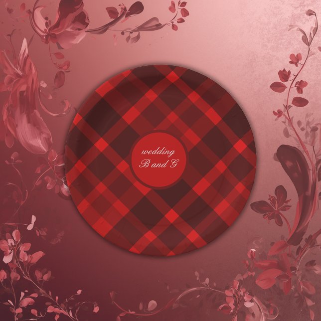 Assiettes En Carton rouge noir écossais celtique tartan mariage motif (Créateur téléchargé)