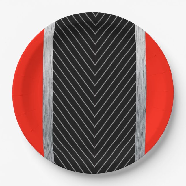 Assiettes En Carton Rouge, noir, noir et blanc (Devant)