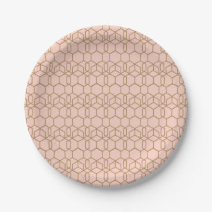 Assiettes En Carton Rouge Pêche et Or Moderne Boho Géométrique Glamour