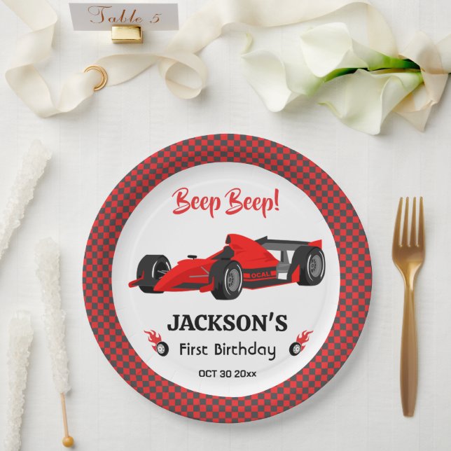 Assiettes En Carton Rouge Racing voiture de 1er anniversaire plus mode (Mariage)