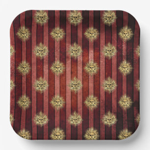 Assiettes En Carton Rouge rayé soleil face motif gothique vintage