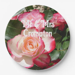 Assiettes En Carton Rouge Rose Rose florale Photo Mariage Balloon