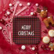 Rouge rustique et noir Buffalo plaqué Joyeux Noël