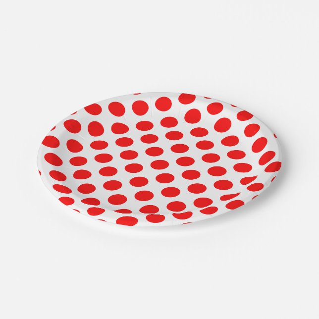 Assiettes En Carton Rouge sur blanc grand format Pois (Angle)