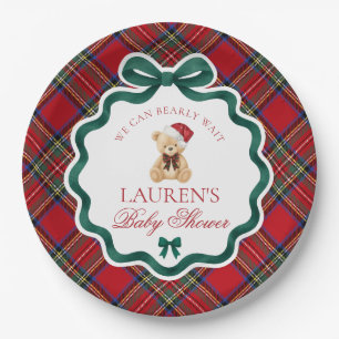 Assiettes En Carton Rouge Tartan Plaid Noël Ours Baby Shower