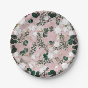 Assiettes En Carton Rouge Terreux Coton Floral Feuillage Rustique Mari