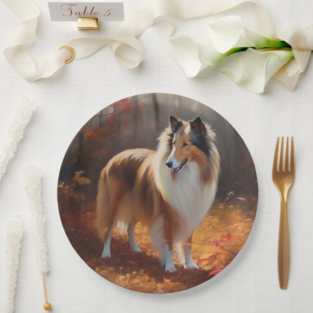 Assiettes En Carton Rough Collie dans l'automne Leaves automne Inspire (Mariage)