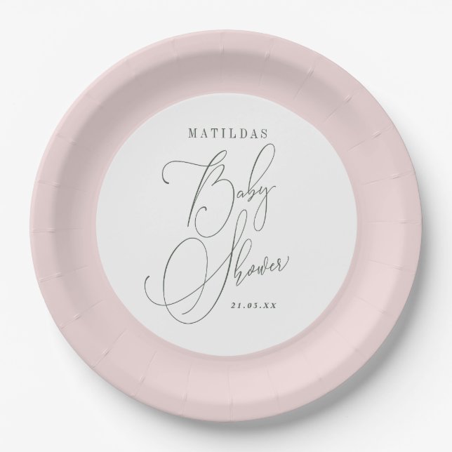 Assiettes En Carton Rougissent le baby shower rose (Devant)