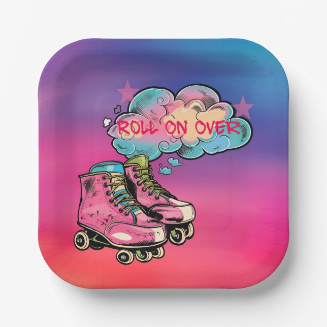 Assiettes En Carton Rouler sur Roller Skate Girl Fête d'anniversaire (Recto)
