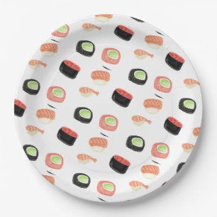 Assiettes En Carton Roulés de sushi Hibachi Party aquarelle