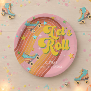Assiettes En Carton Roulons roller skate rétro arc-en-ciel