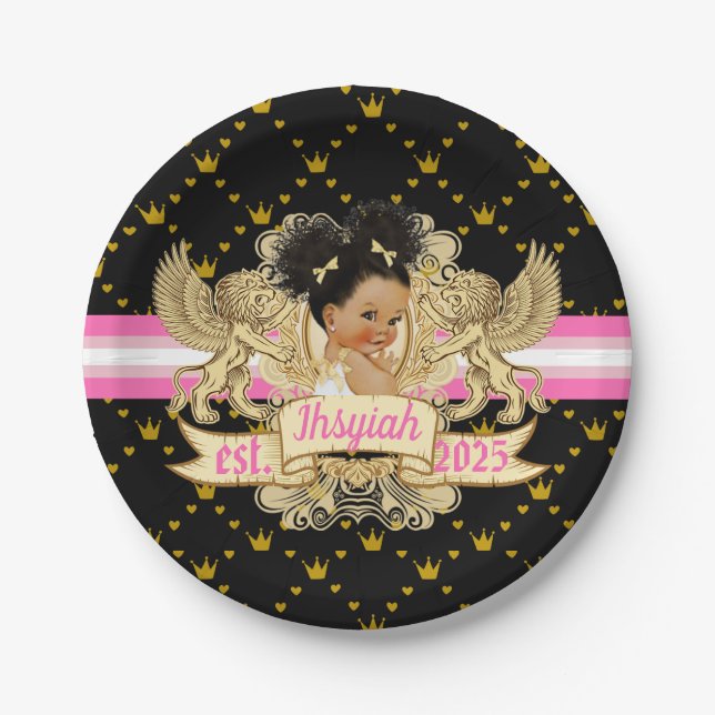 Assiettes En Carton Royal African Princess Pink|Gold Baby shower (Devant)