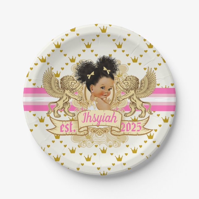 Assiettes En Carton Royal African Princess Pink|Gold Baby shower Paper (Devant)