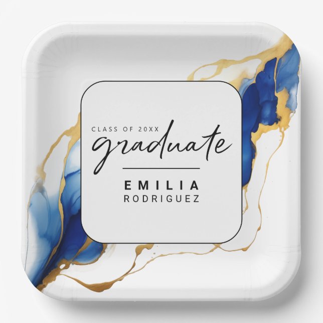 Assiettes En Carton Royal Bleu Jaune Or Élégant Graduation minimale (Recto)