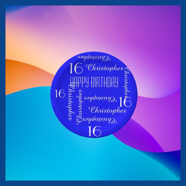 Assiettes En Carton Royal Blue 16e fête d'anniversaire noms répétitifs (Créateur téléchargé)