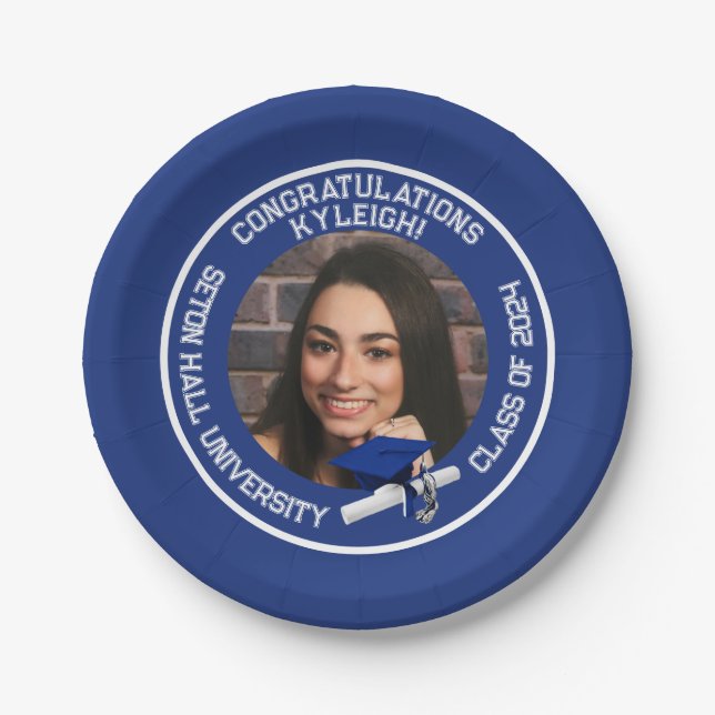 Assiettes En Carton Royal Blue and White Photo Graduation (Devant)