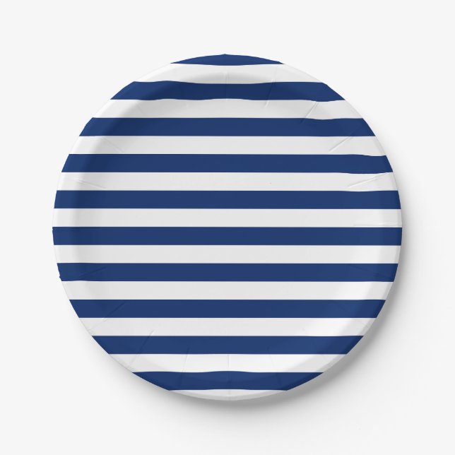 Assiettes En Carton Royal Blue and White Stripes (Devant)