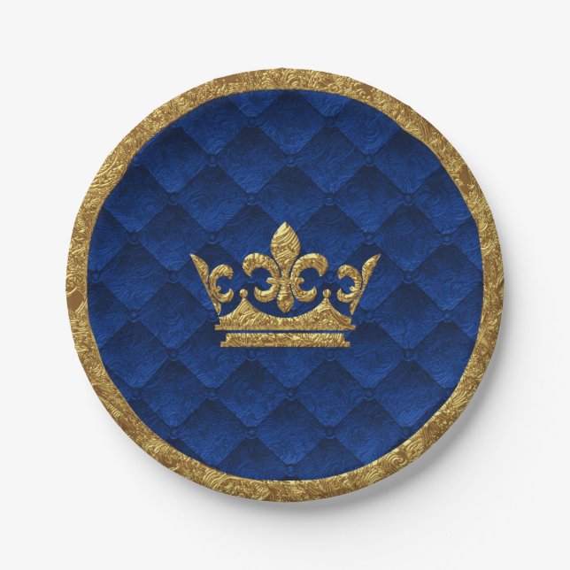 Assiettes En Carton Royal Blue & Gold Crown Elegant Royal Storybook (Devant)