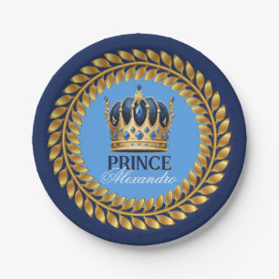 Assiettes En Carton Royal Blue Gold Prince Baby shower/Anniversaire