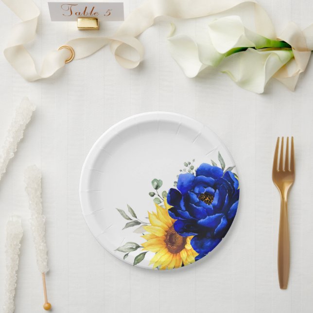 Assiettes En Carton Royal Blue Rustic Tournesol Moderne Floral Mariage (Mariage)