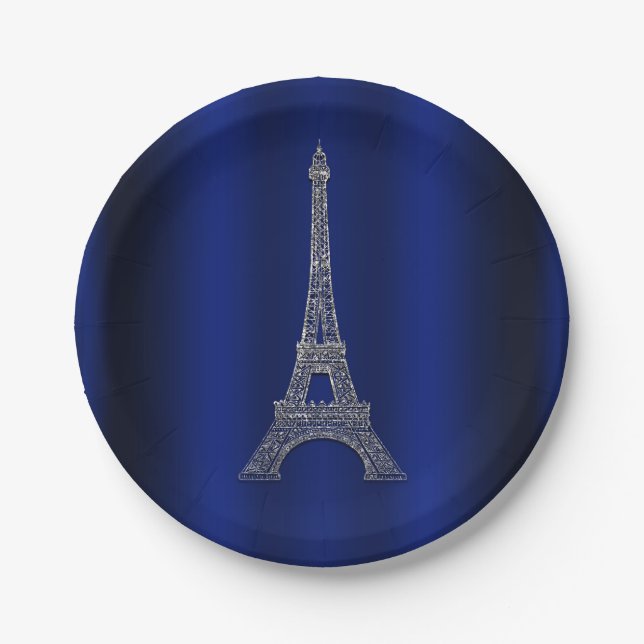 Assiettes En Carton Royal Blue Silver Tour Eiffel Paris Mariage chic (Devant)