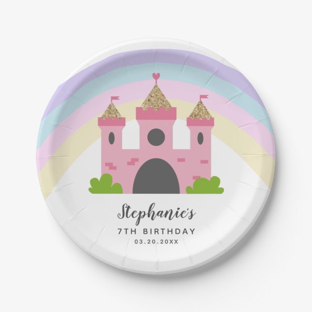 Assiettes En Carton Royal Pink Castle Princess Anniversaire (Devant)