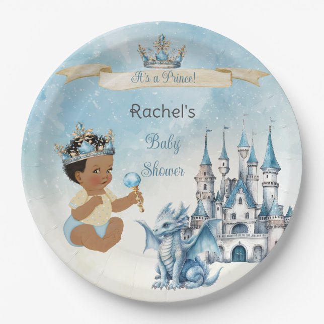 Assiettes En Carton Royal Prince Castle Dragon Crown Blue Gold Boy (Devant)