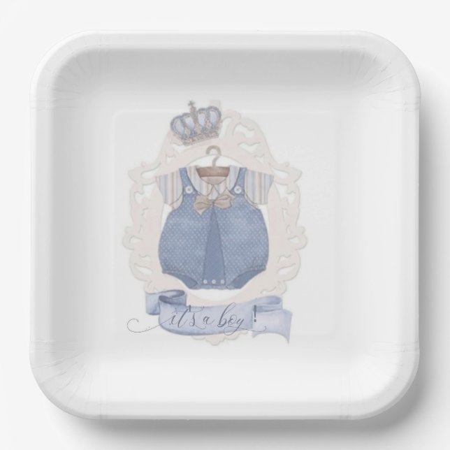Assiettes En Carton Royal Prince C'est un Baby shower garçon (Recto)